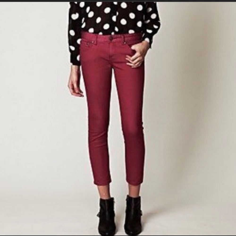 Free People eggplant purple skinny cropped jeans